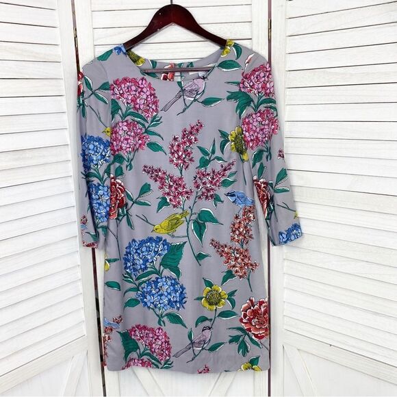 Boden Eliza Floral Bird Print Silk Blend Shift Tunic Dress Gray 4 - Picture 7 of 13